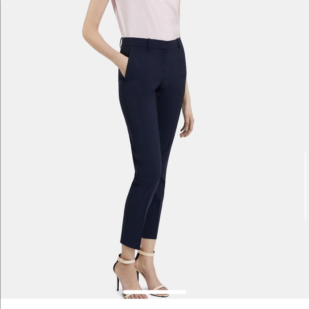 Theory Classic Navy Blue Crop Pant In Sevona Stretch Wool